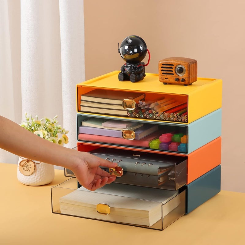 OSteed Spacious Desktop Storage Box, 1 Large Storage Drawer, Stackable Office Desk Drawer Organizer and Accessories, Printer Paper Organizer, Orange Plastic Drawers for Workspace & Home - Image 2